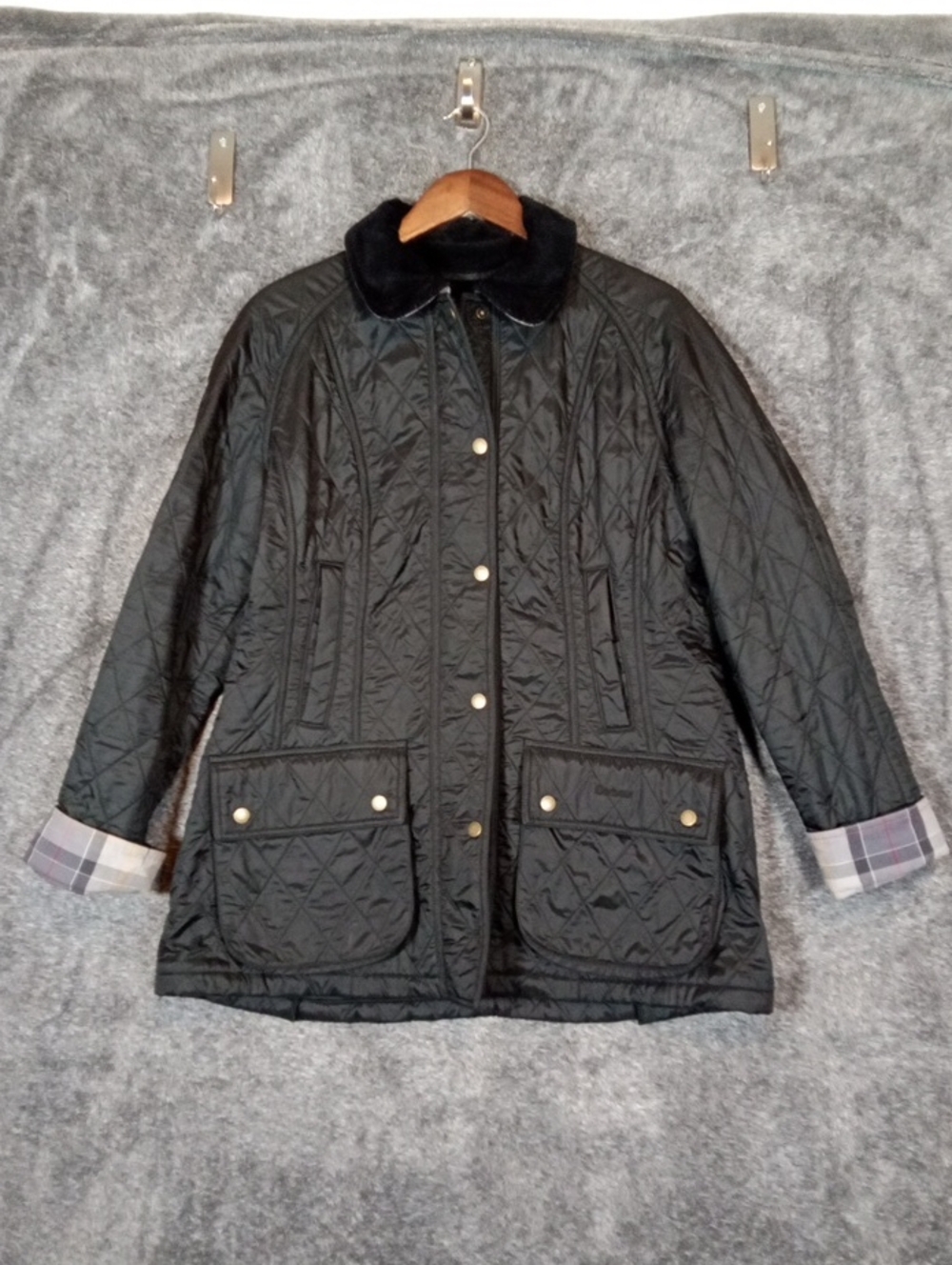 Barbour Beadnell Polarquilt Jacket Corduroy Collar Contrast Sleeves Womens 14